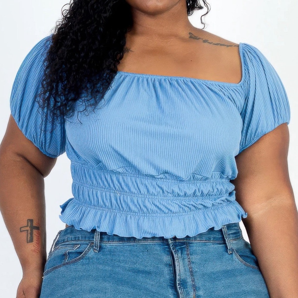 Casual Ruched Ribbed Knit Solid Top
